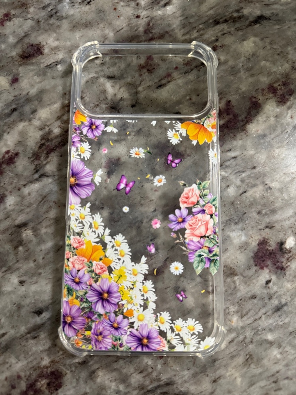 New Clear Floral Butterfly Phone Case - Purple & Pink Flowers